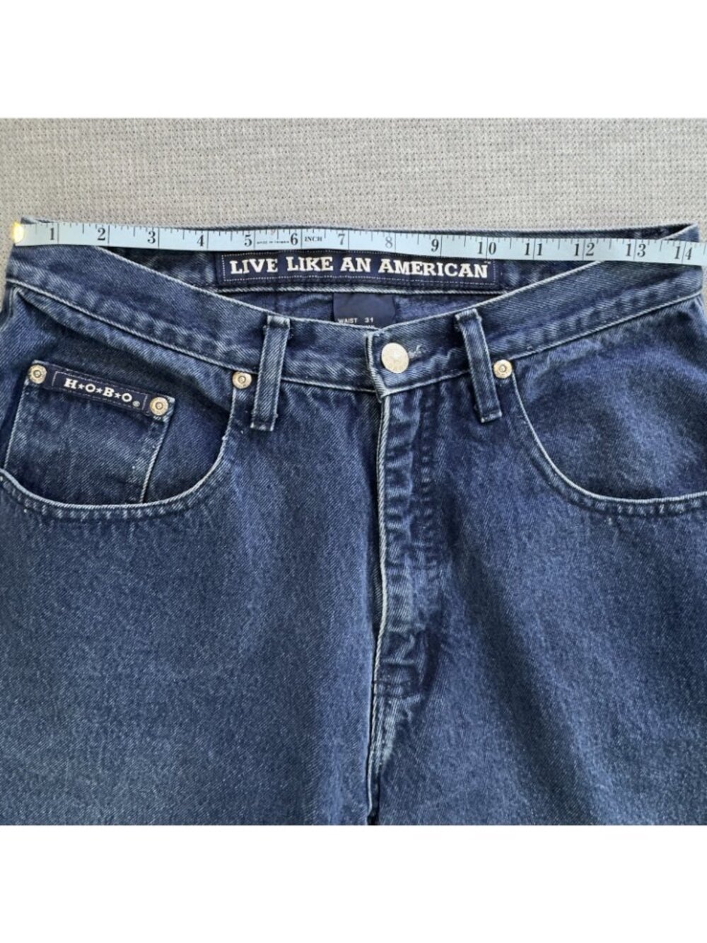Vtg HOBO Live Like An American Jean Shorts Mens Size 31 Denim Loose Fit Blue - Picture 10 of 14